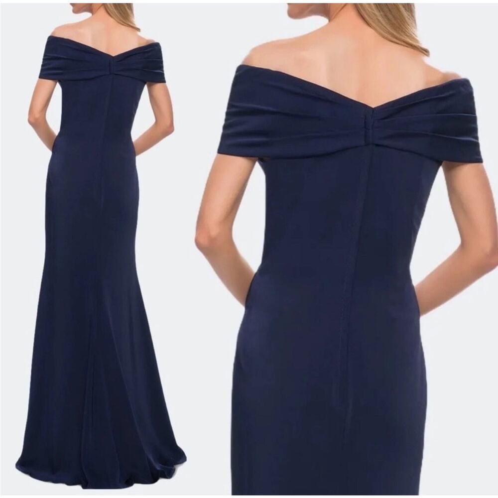 La Femme Navy Off Shoulder Gown 10 Elegant Formal Evening Wedding Guest Dress - Picture 3 of 13